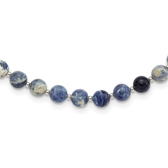 Kazi Luxury Sterling Silver Blue Sodalite Beaded 19in w/2in ext Necklace